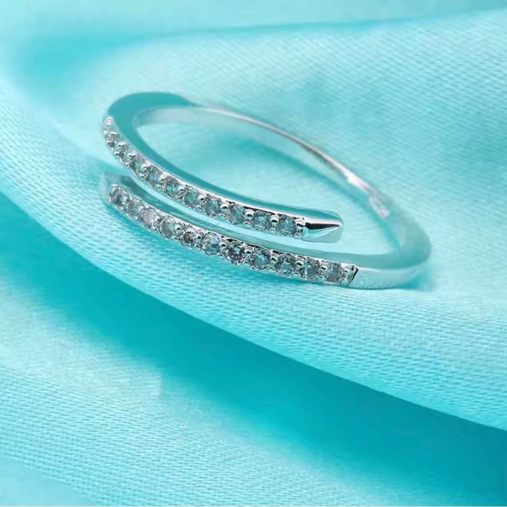 Sterling Silver Open Wrap Ring with Pavé CZ Accents